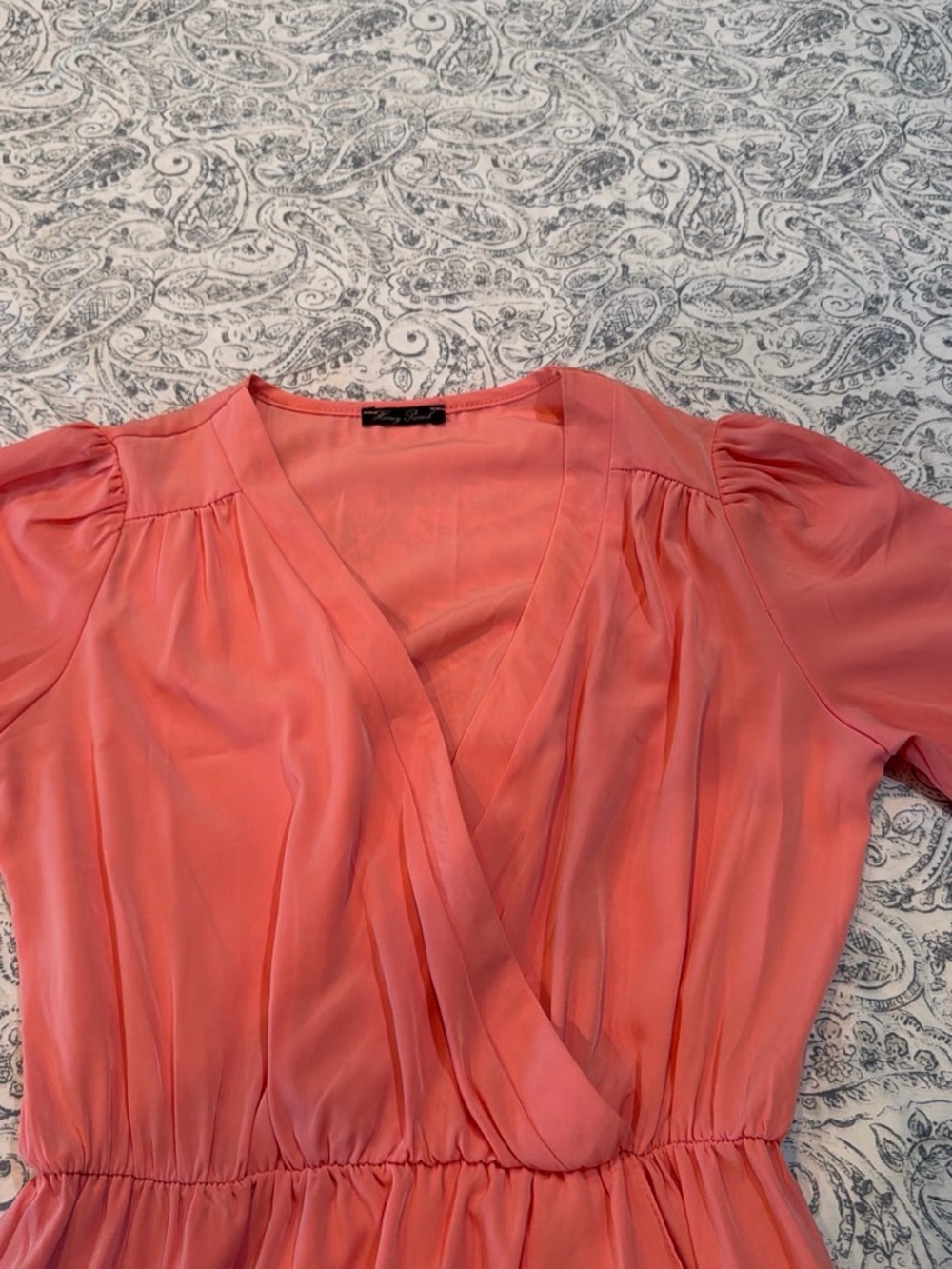 Honey Punch Coral Pink V-Neck Puff Sleeve Blouse